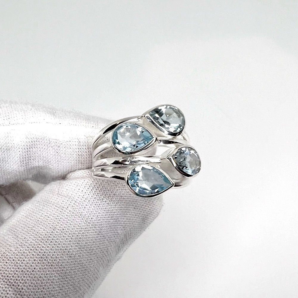 Genuine Blue Topaz .925 Sterling Silver Ring - Picture 3 of 16